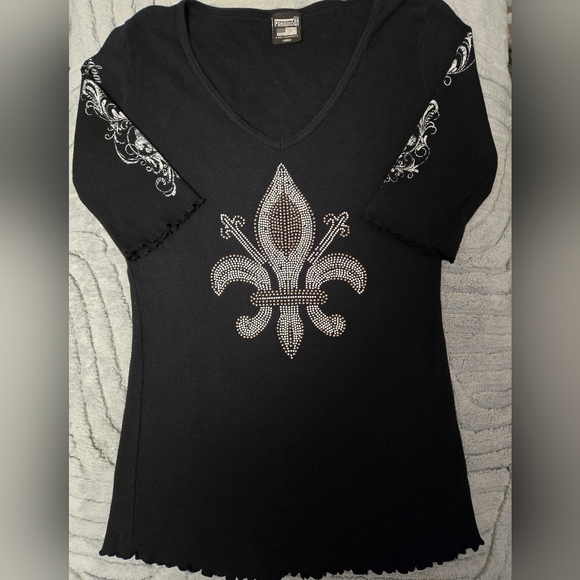 Freedom Tops - Freedom Black Embellished Vintage Women's Top with Silver Accents Large